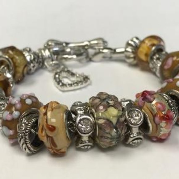 European Style Charm Bracelet with Murano Glass Beads, Toggle Clasp+Stopper,7.9" - Picture 12 of 13